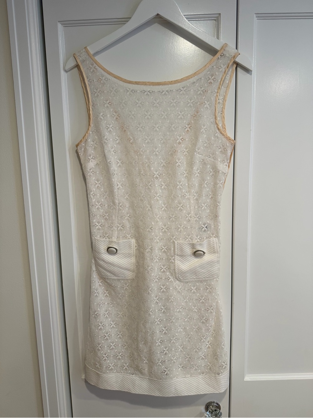 Dolce & Gabbana Y2K Archival Vintage White Lace Mini Dress, IT 40, Low V Back
